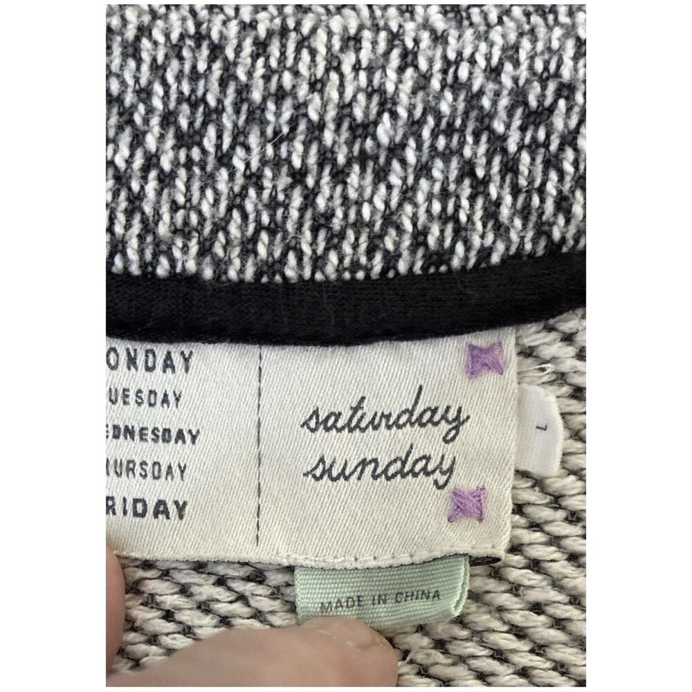 Anthropologie Saturday Sunday Sz L Knit Blk Gray Color Block Pkts Dbl Brstd Jckt - Picture 4 of 8